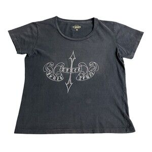 Y2K Rogan NYC Baby Tee Shirt Womens Small Gray Faded Streetwear Mall Goth Grunge